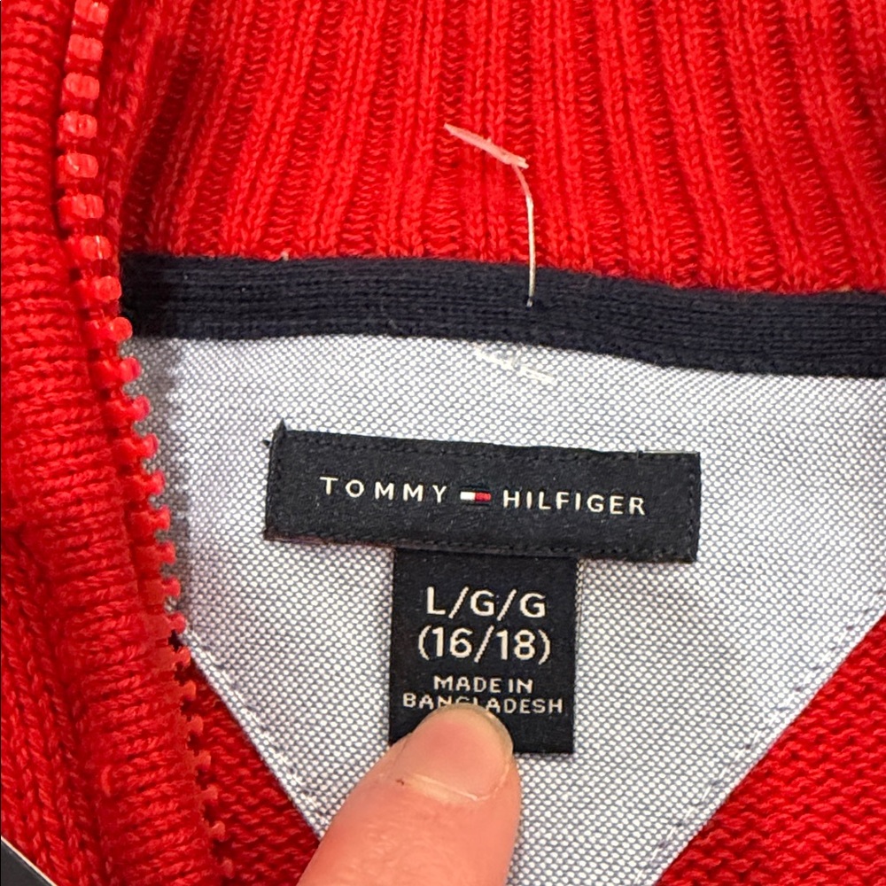NWT Tommy Hilfiger Size Large 16-18 Vibrant Red Zip-Up Sweater - Picture 3 of 5